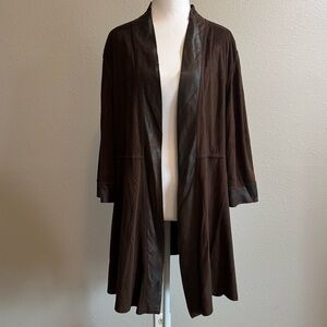 Joseph Ribkoff Brown Faux Suede & Leather Longline Open Front Jacket - Size 18